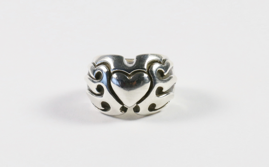 Sterling Silver Winged Heart Ring, Size 4.75 - 17.0g