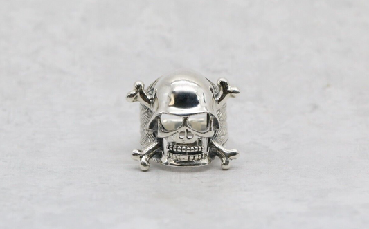 Sterling Silver Biker Crossbone Skull Ring, Size 9.25 - 18.5g