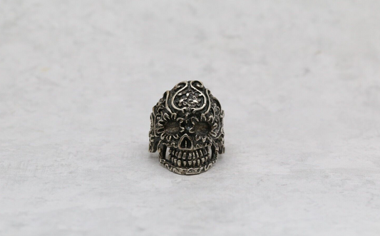 Sterling Silver Santa Muerte Skull Ring, Size 9 - 13.0g