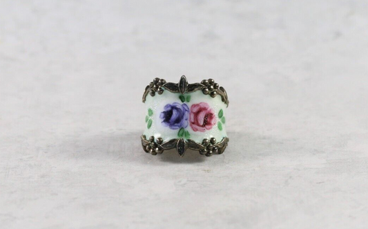 Vintage Sterling Silver Enamel Floral Ring, Size 5 - 7.5g