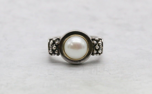 Michael Dawkins Sterling Silver 14k Yellow Gold Pearl Ring, Size 9 - 13.3g