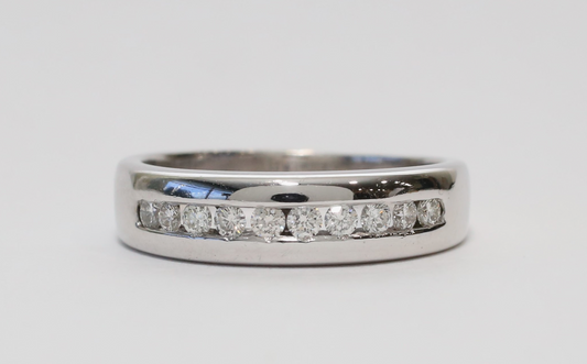 14k White Gold Diamond Band, Size 10 - 6.6g