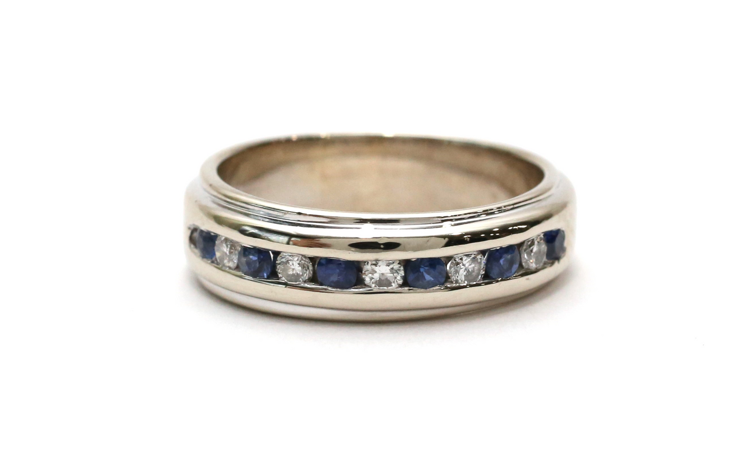 14k White Gold Sapphire & Diamond Ring, Size 7.75 - 6.5g