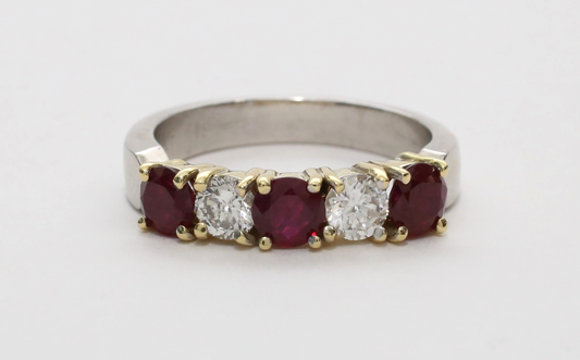 Platinum & 18k Yellow Gold Diamond & Ruby Ring, Size 8 - 7.8g