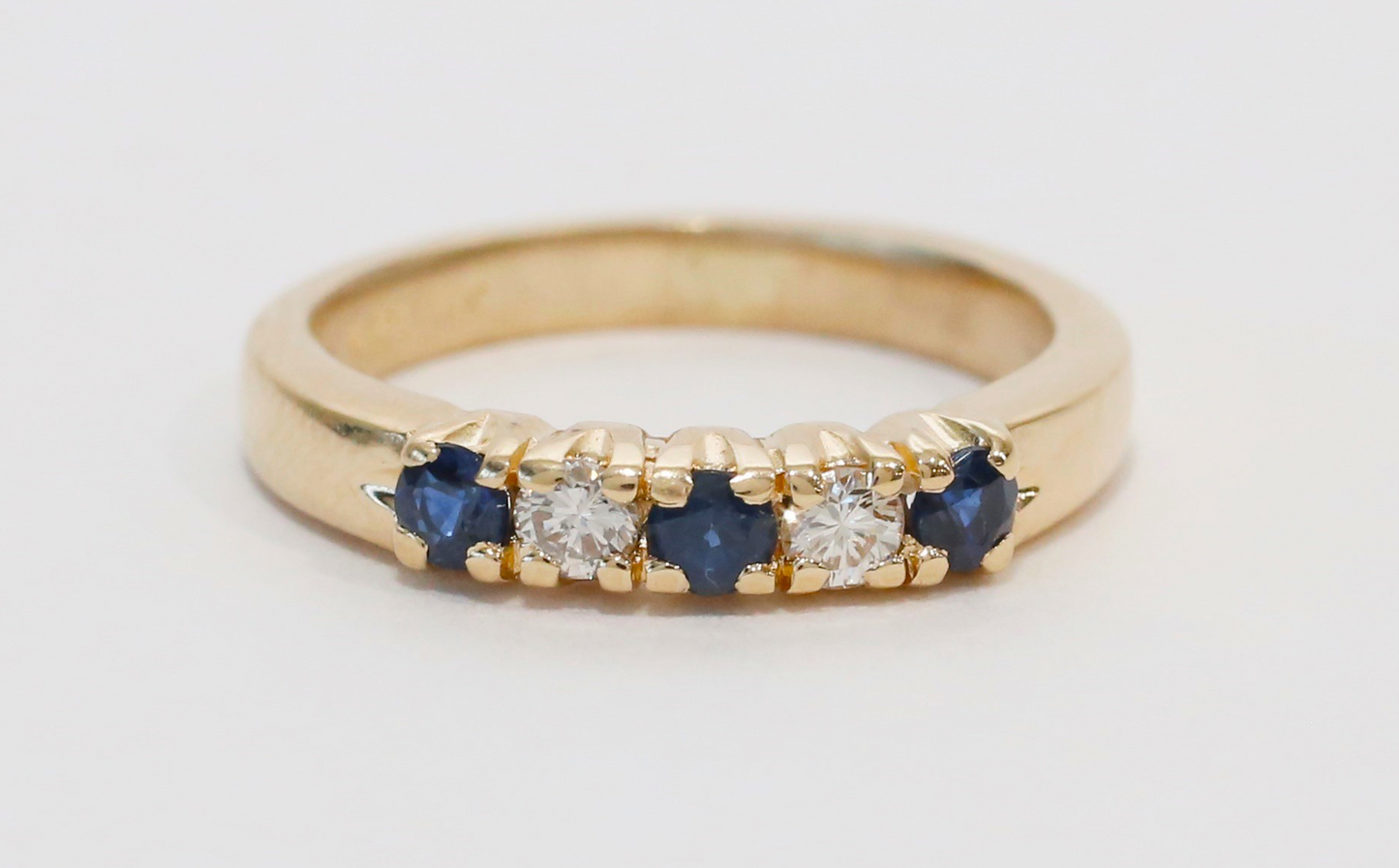 14k Yellow Gold Sapphire & Diamond Ring, Size 5.5 - 3.6g