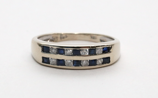 14k White Gold Sapphire & Diamond Ring, Size 5.25 - 2.1g