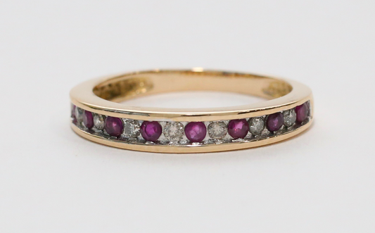 14k Yellow Gold Ruby & Diamond Ring, Size 7 - 2.2g