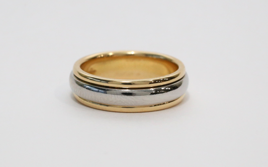 Platinum & 18k Yellow Gold Wedding Band, Size 6 - 8.9g