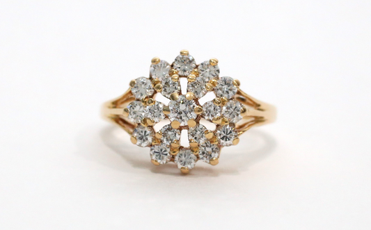 18k Yellow Gold Diamond Cocktail Ring, Size 5.5 - 3.8g