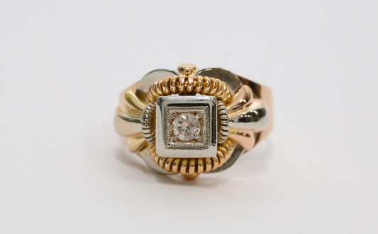 18k Tri-Gold Diamond Ring, Size 8.25 - 7.9g
