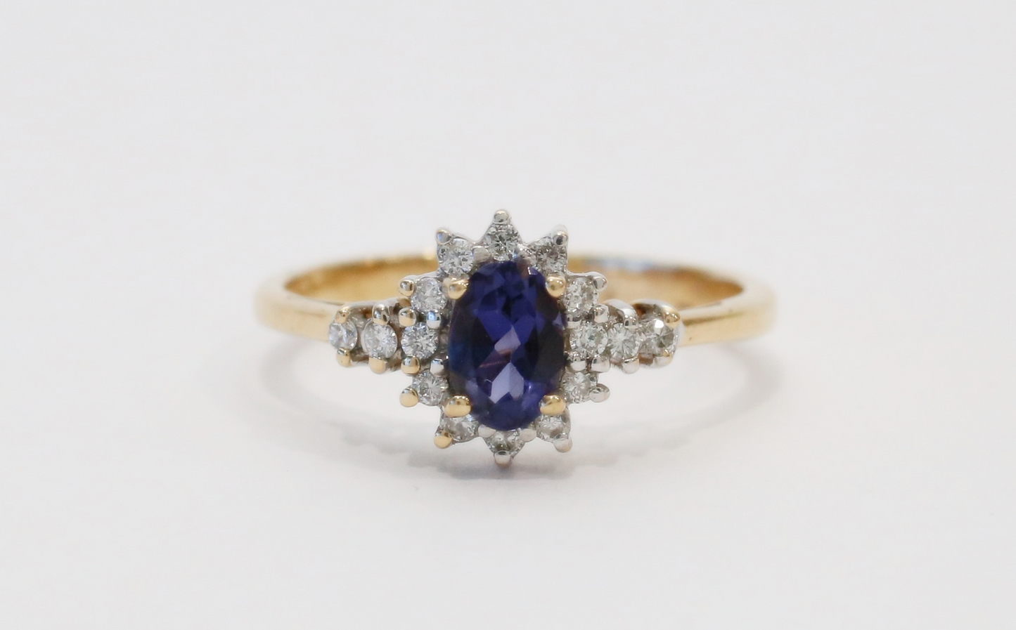 14k Yellow Gold Diamond & Tanzanite Ring, Size 7.5 - 2.7g