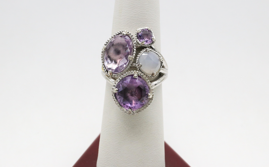 Tacori Sterling Silver Amethyst & Moonstone Ring, Size 7 - 10.4g