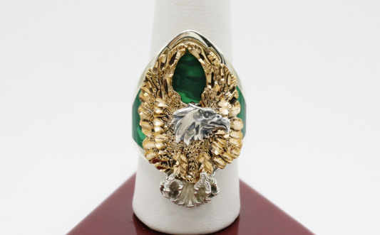 Sterling Silver Green Malachite Eagle Ring, Size 9.75 - 19.6g