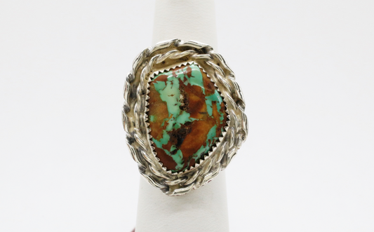 Vintage Sterling Silver Large Turquoise Ring, Size 7 - 14.4g