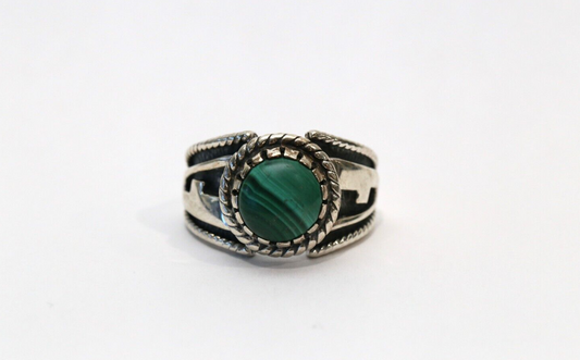 Sterling Silver Navajo Malachite Ring, Size 9 - 13.2g