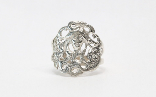 Sterling Silver Art Deco Medusa Face Ring, Size 9.5 - 5.0g