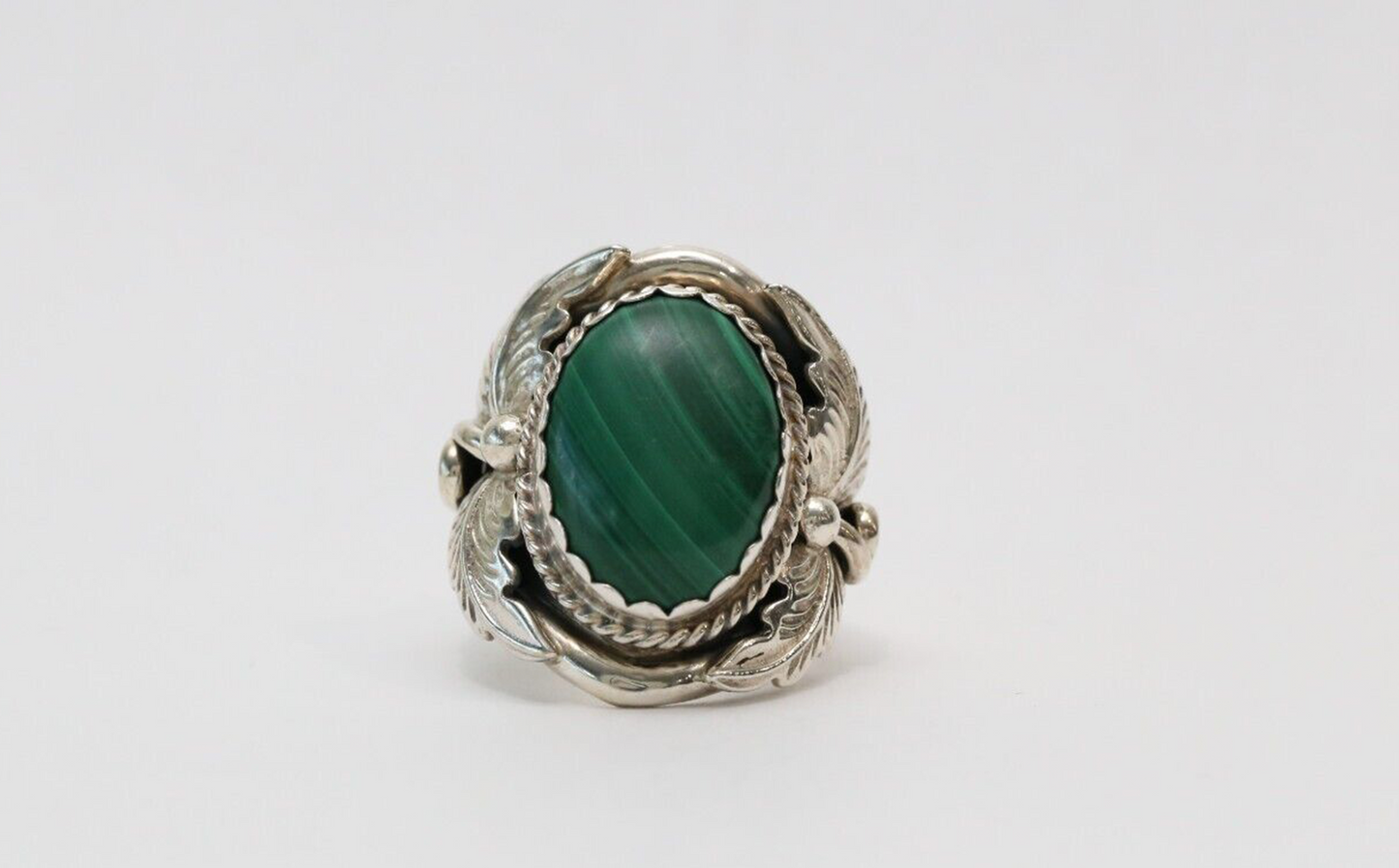 Sterling Silver Navajo Large Malachite Ring, Size 9 - 14.4g