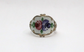 Vintage Sterling Silver Floral Enamel Cigar Band Ring with Blue & Red Roses, Size 5 - 5.1g