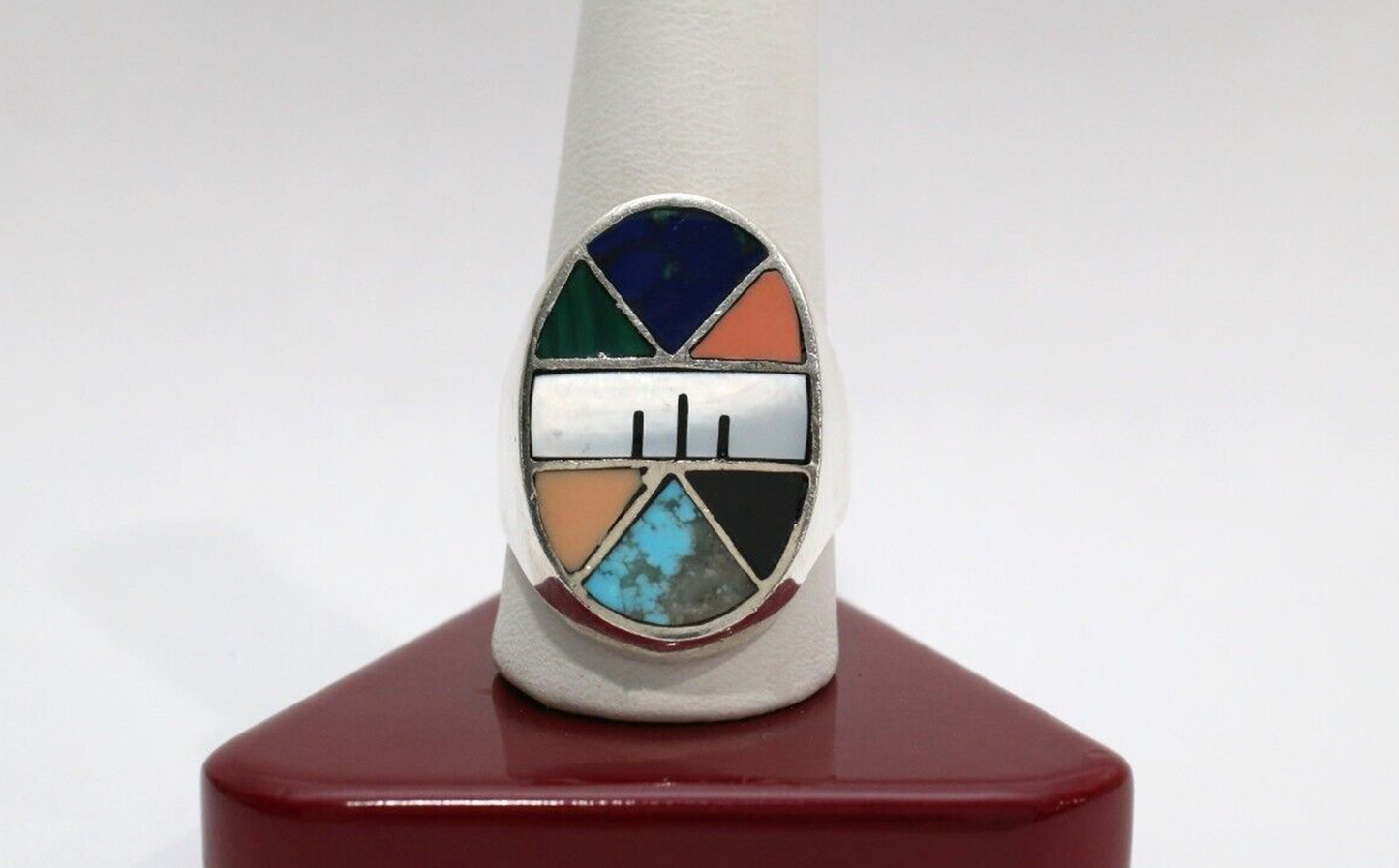 Sterling Silver Large Multi-Stone Native American Ring, Size 10.5 - 16.1g