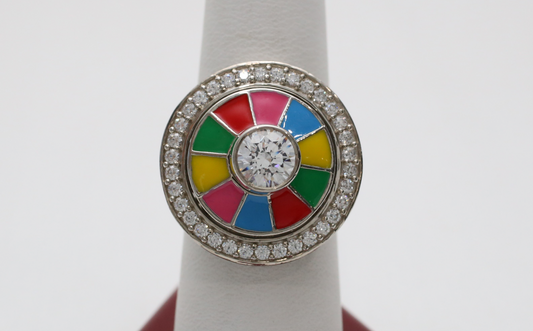 D'Joy Sterling Silver CZ Spinning Color Wheel Ring, Size 8.25 - 10.0g