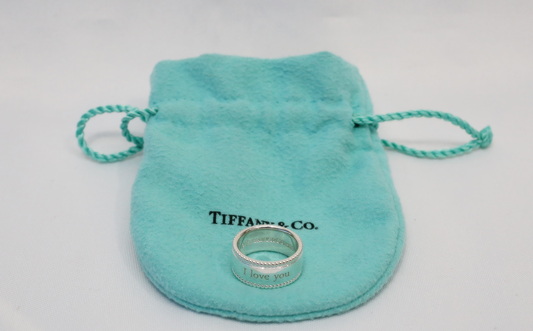 Tiffany & Co Sterling Silver Beaded "I LOVE YOU" Ring, Size 4 - 6.5g