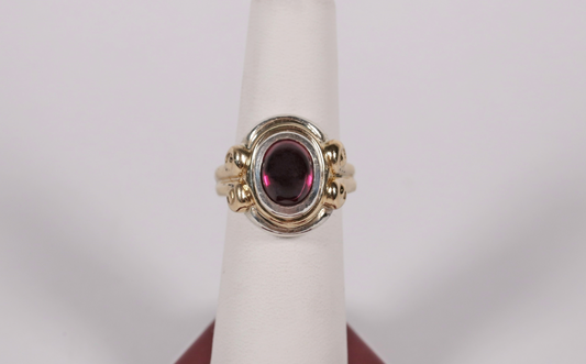 Vintage Sterling Silver & 14k Yellow Gold Tourmaline Ring, Size 7 - 11.9g