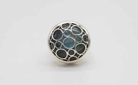 Sterling Silver Dome Labradorite Ring, Size 8 - 16.3g