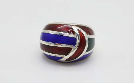 Sterling Silver Dome Multi-Color Inlaid Ring, Size 7 - 7.0g