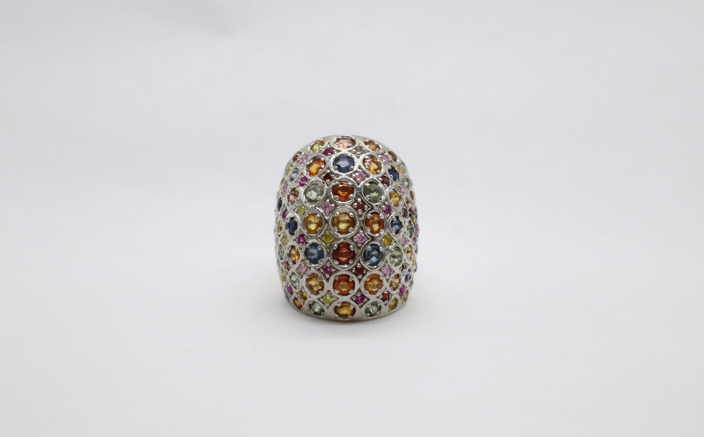 Sterling Silver Multi-Gemstone Dome Ring, Size 7 - 11.3g