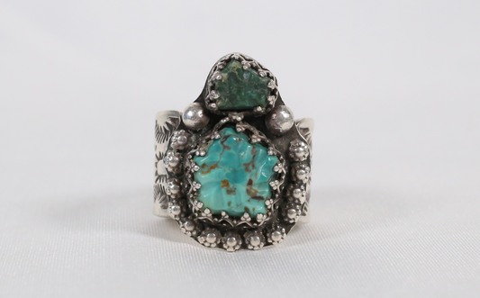 Vintage Sterling Silver Wide Turquoise Ring, 8.25 - 18.2g