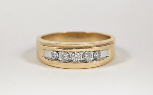 14k Yellow Gold Men's 5 Diamond Ring, Size 13.75 - 7.4g