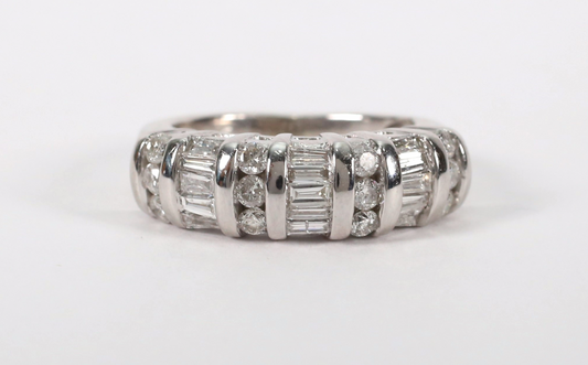 14k White Gold Multi-Diamond Band, Size 5.25 - 6.6g