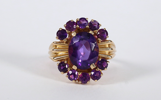 14k Yellow Gold Amethyst Cocktail Ring, Size 5.75 - 5.6g