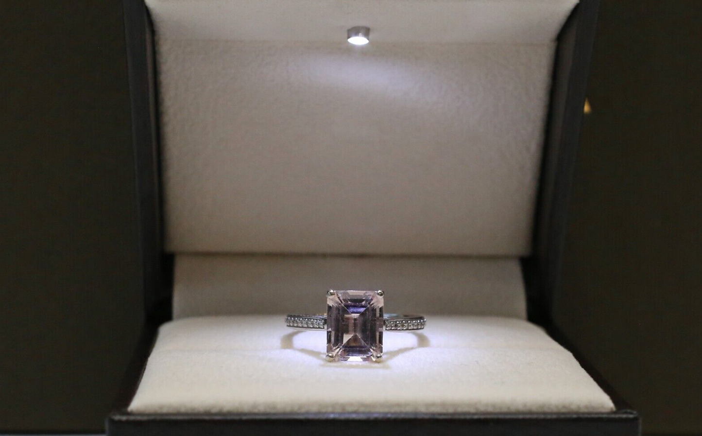 Angara 14k White Gold Diamond Emerald Cut Morganite Ring, Size 7.5 - 3.4g