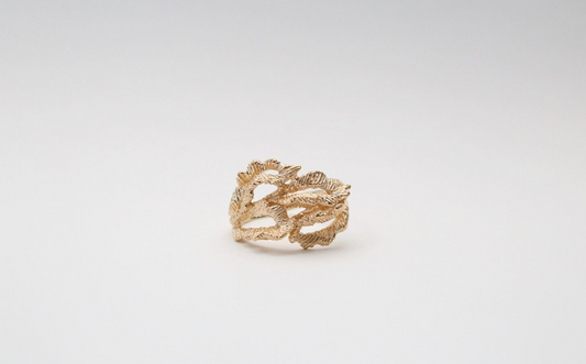 14k Yellow Gold Coral Reef Design Ring, Size 12 - 10.3g