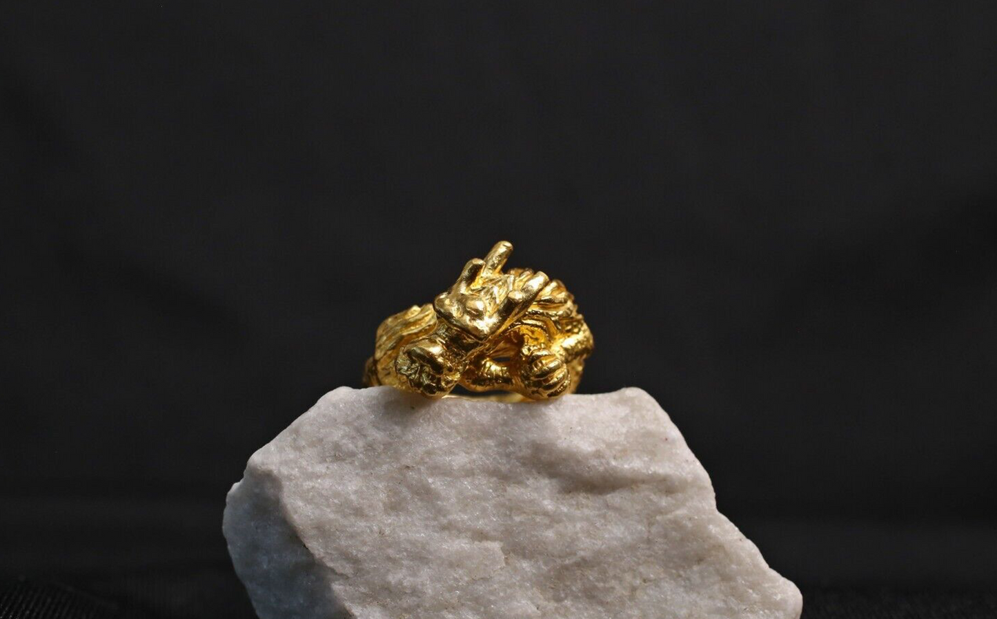 24k Solid Yellow Gold Dragon Ring, Size 11 - 18.1g