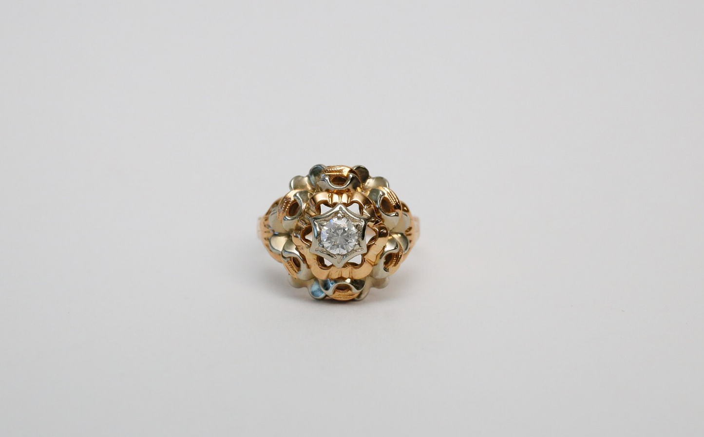 18k Yellow & White Gold Diamond Ring, Size 8.25 - 5.3g