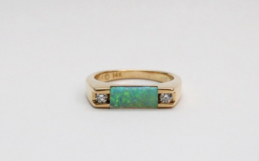 Kabana Rectangle Opal & Diamond Ring, Size 5.5 - 4.7g