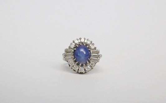 Craft 18k White Gold Star Sapphire & Diamond Cocktail Ring, Size 6.5 - 6.4g