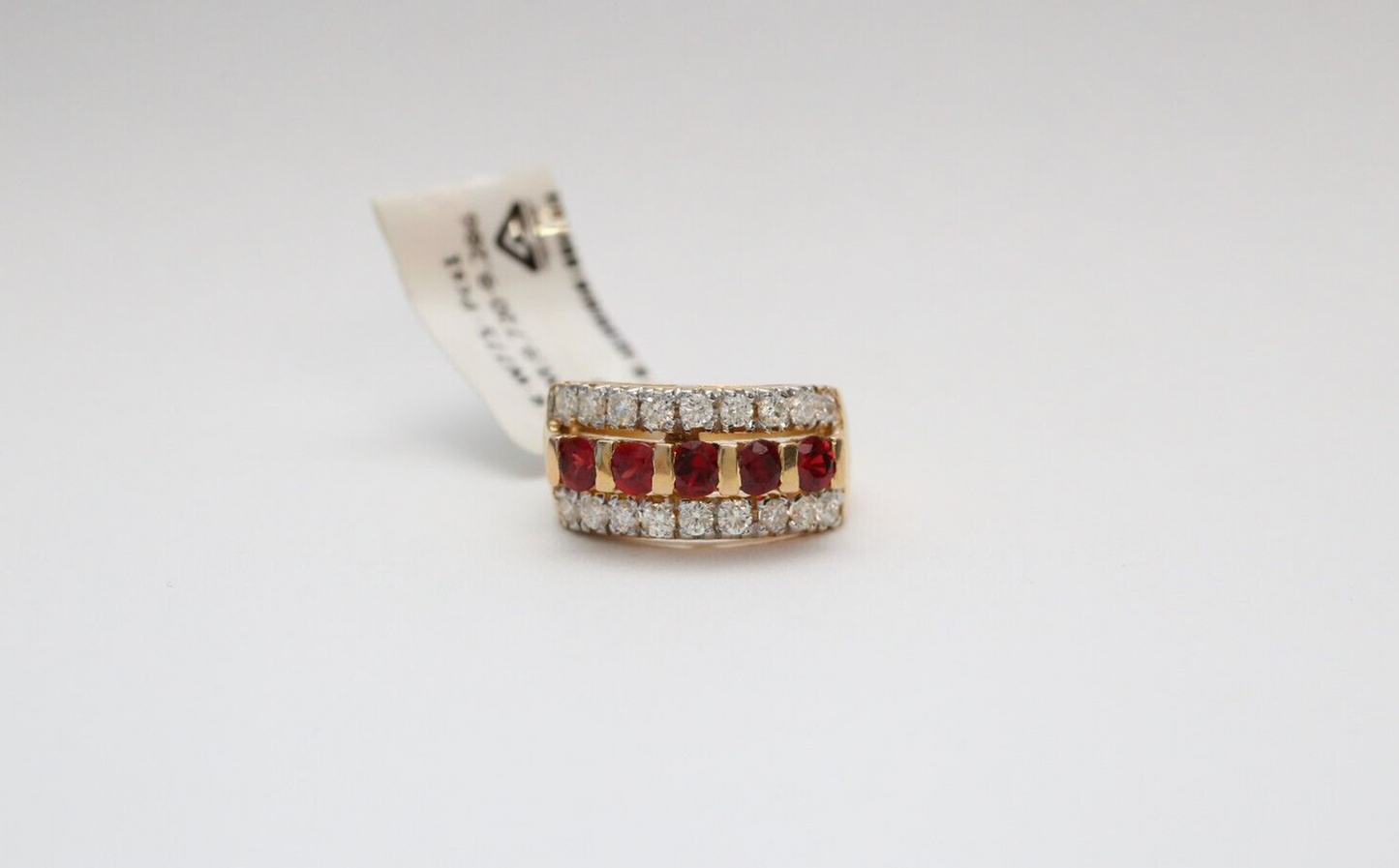 21k Yellow Gold Red Spinel & Diamond Ring, Size 6.75 - 9.7g