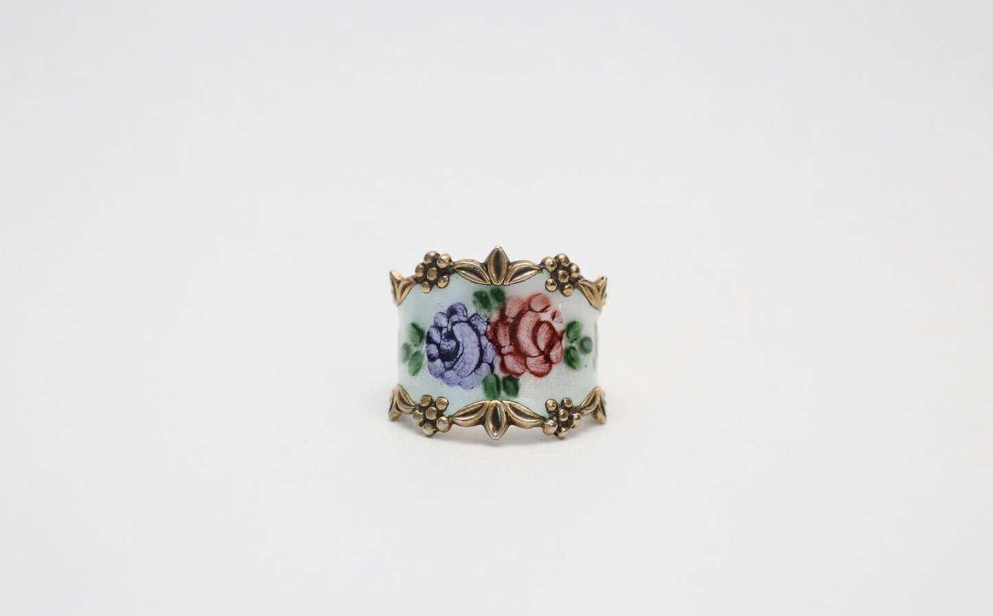 Vintage Sterling Silver Enamel Floral Ring, Size 7.25 - 6.6g