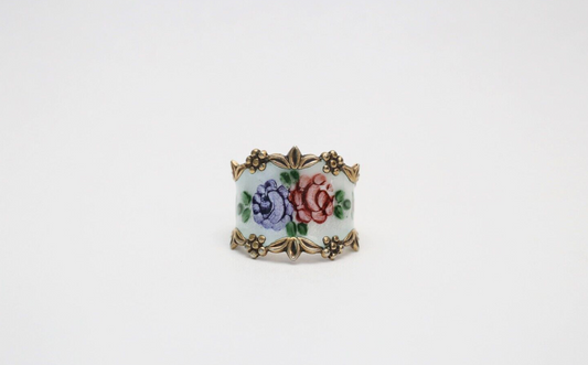 Vintage Sterling Silver Enamel Floral Ring, Size 7.25 - 6.6g