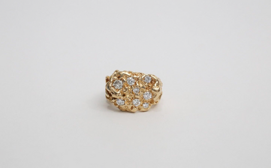 14k Yellow Gold Nugget Style Diamond Ring, Size 5 - 12.0g