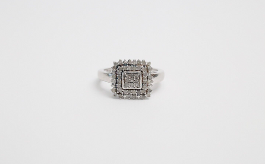 Victoria Townsend Sterling Silver Diamond Square Ring, Size 7.25 - 3.6g