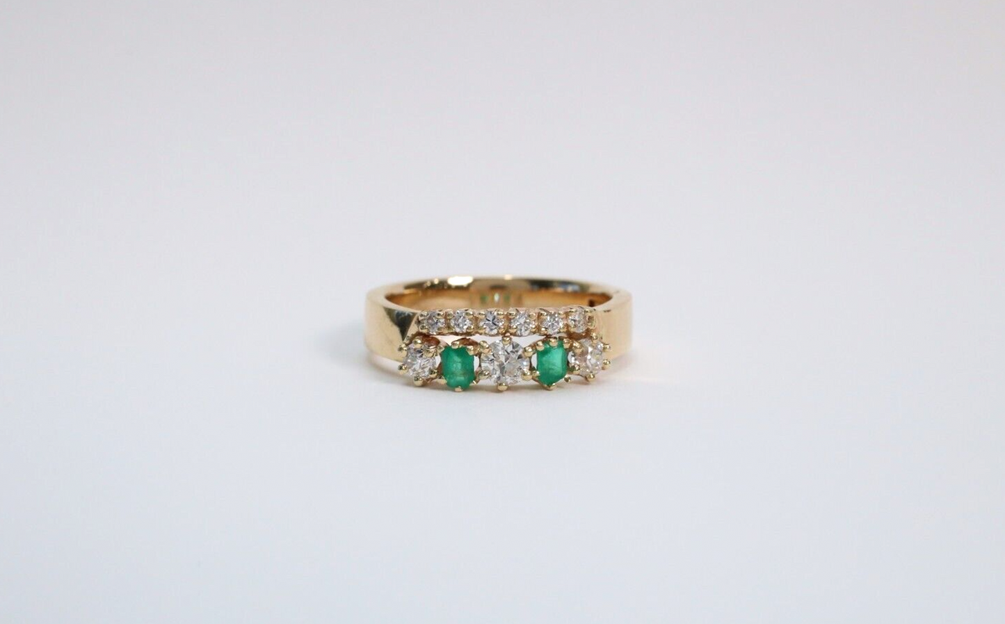 14k Yellow Gold Superfit Diamond & Emerald Hinge Ring, Size 11.5 - 8.9g