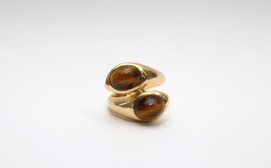 18k Yellow Gold Crossover Tiger's Eye Ring, Size 6.5 - 12.1g