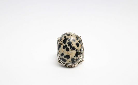 Sterling Silver Dalmatian Jasper Ring, Size 7.75 - 8.6g