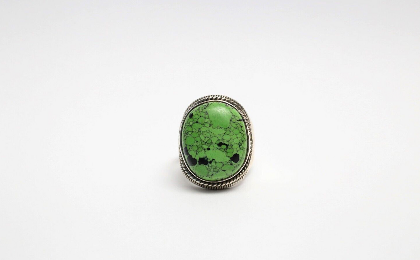 Sterling Silver Green Turquoise Ring, Size 8 - 10.9g