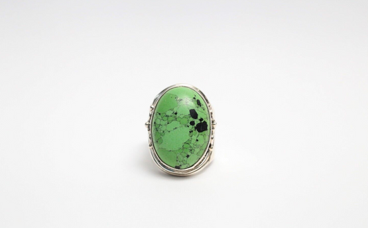 Sterling Silver Green Turquoise Ring, Size 7.5 - 16.6g