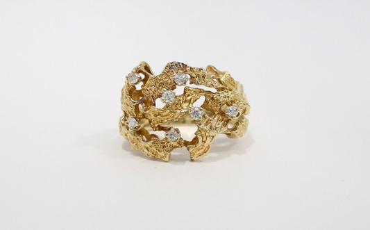 14k Yellow Gold Diamond Ring, Size 8 - 9.3g